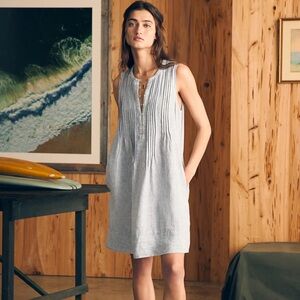 NWT Faherty Isha Dress Linen Blue White Stripe